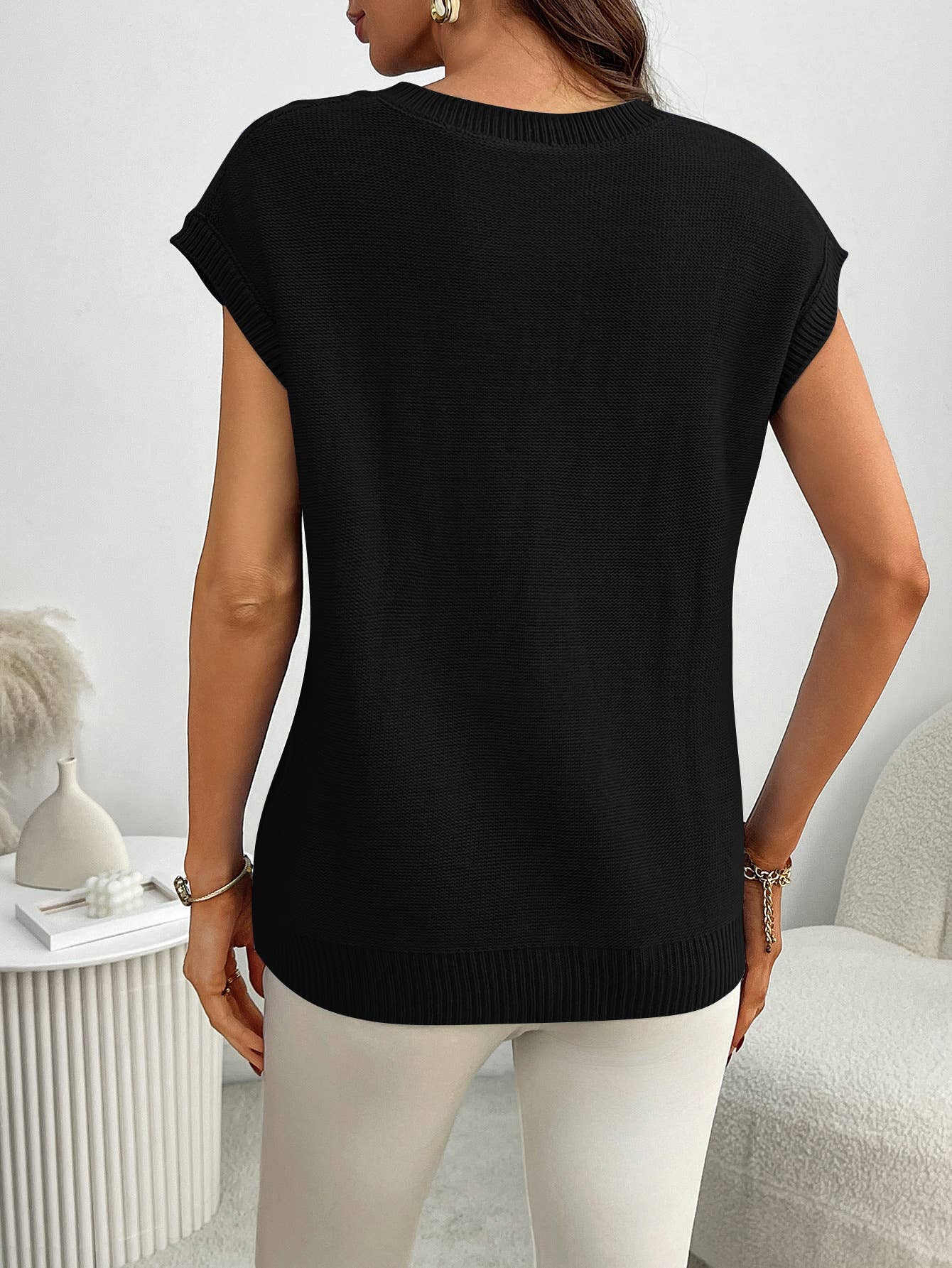 V-Neck Floral Vest Loose Vest Sleeveless Sweater