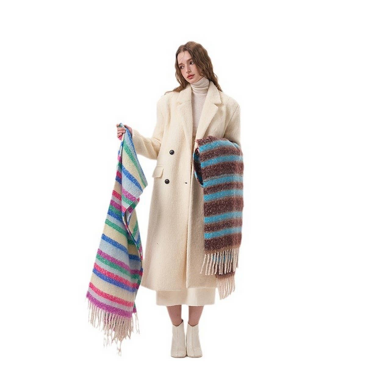 RAINBOW COLORBLOCK SCARF WARM COZY WINTER WRAP_CWASC2351