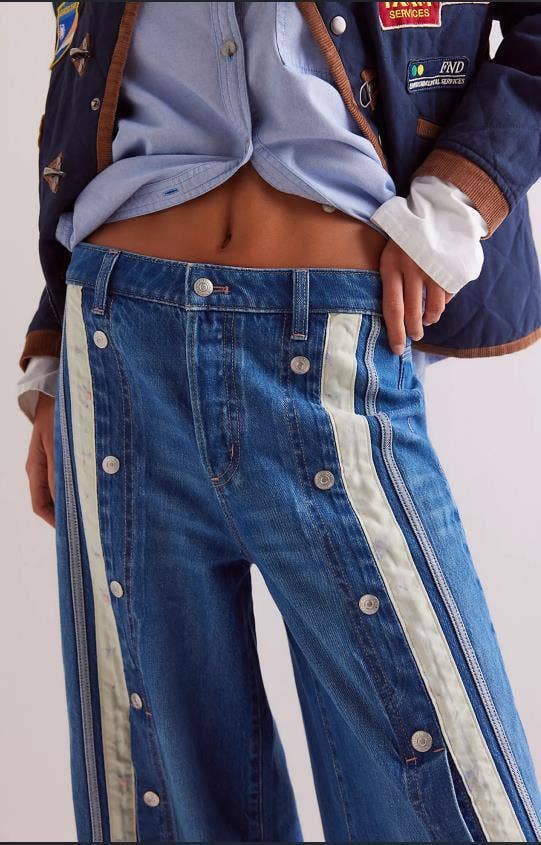Stylish Retro Slit Color Wide-Leg Mop Jeans