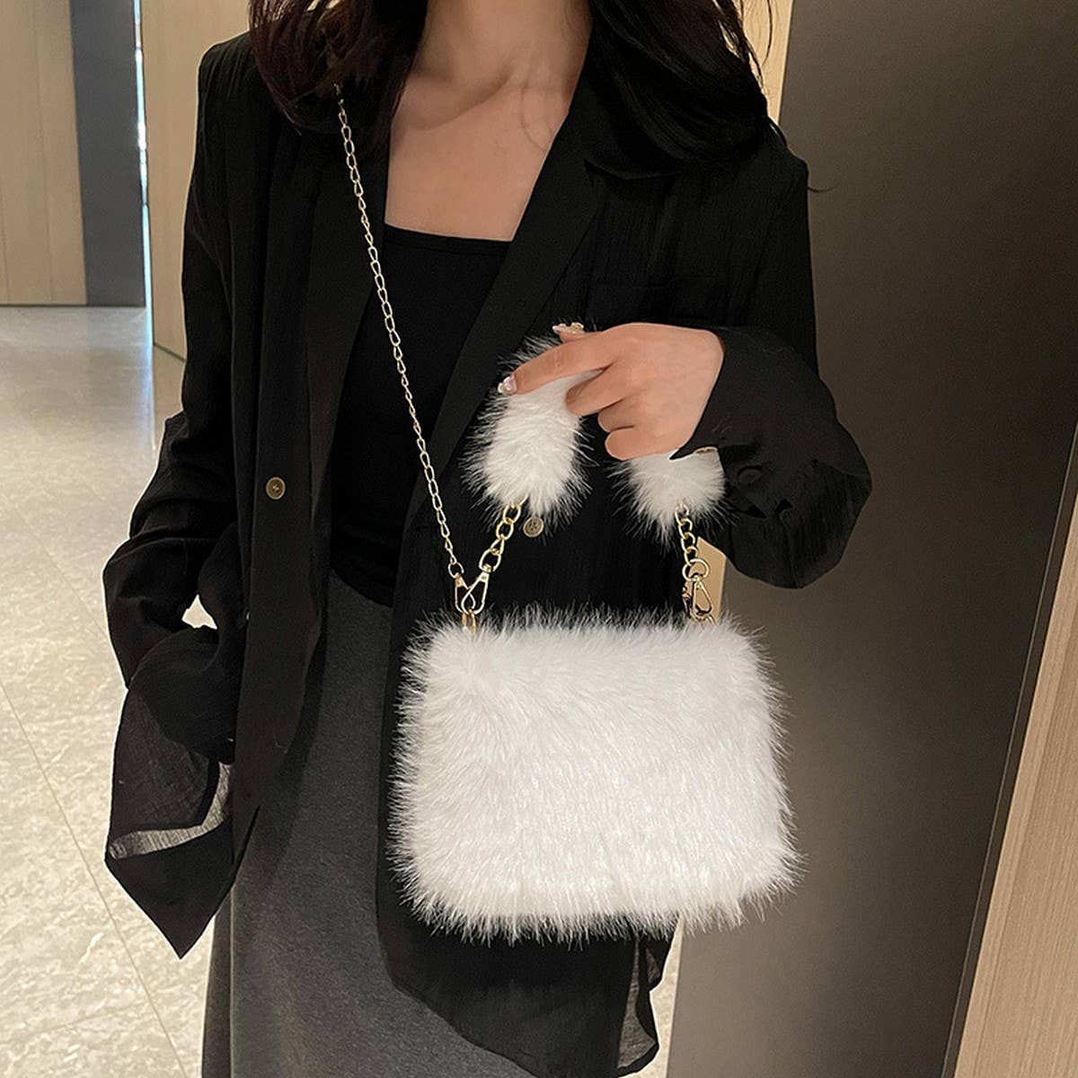 Winter Shoulder Messenger Bag Imitation Fox Fur Bag_Cwab3981