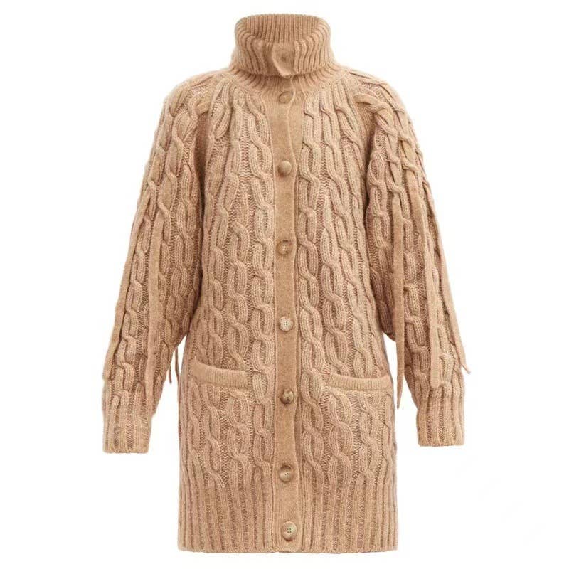 Solid Color Knitted Cardigan With Twist Pocket