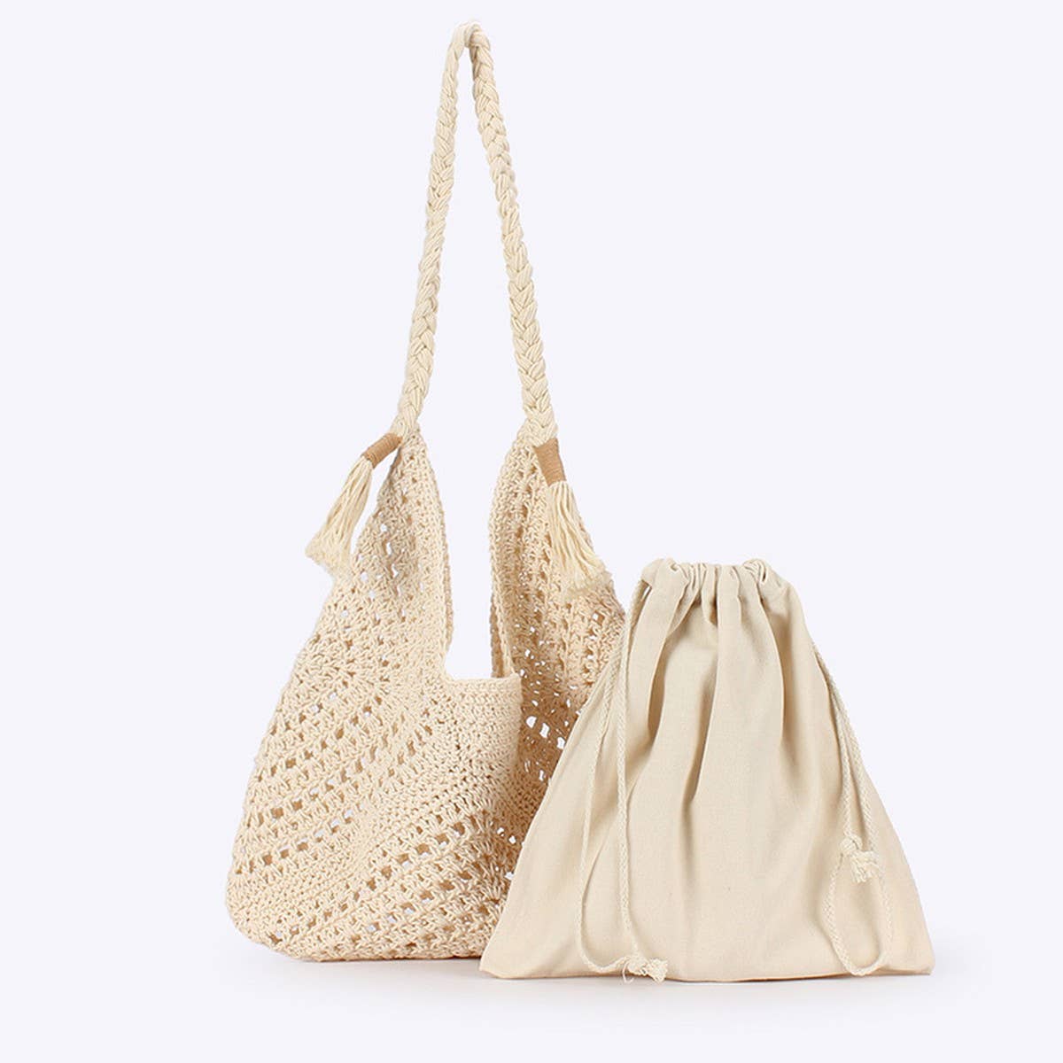HAND WOVEN SHOULDER BAG MESH BEACH HOLIDAY BAG_CWAB4677