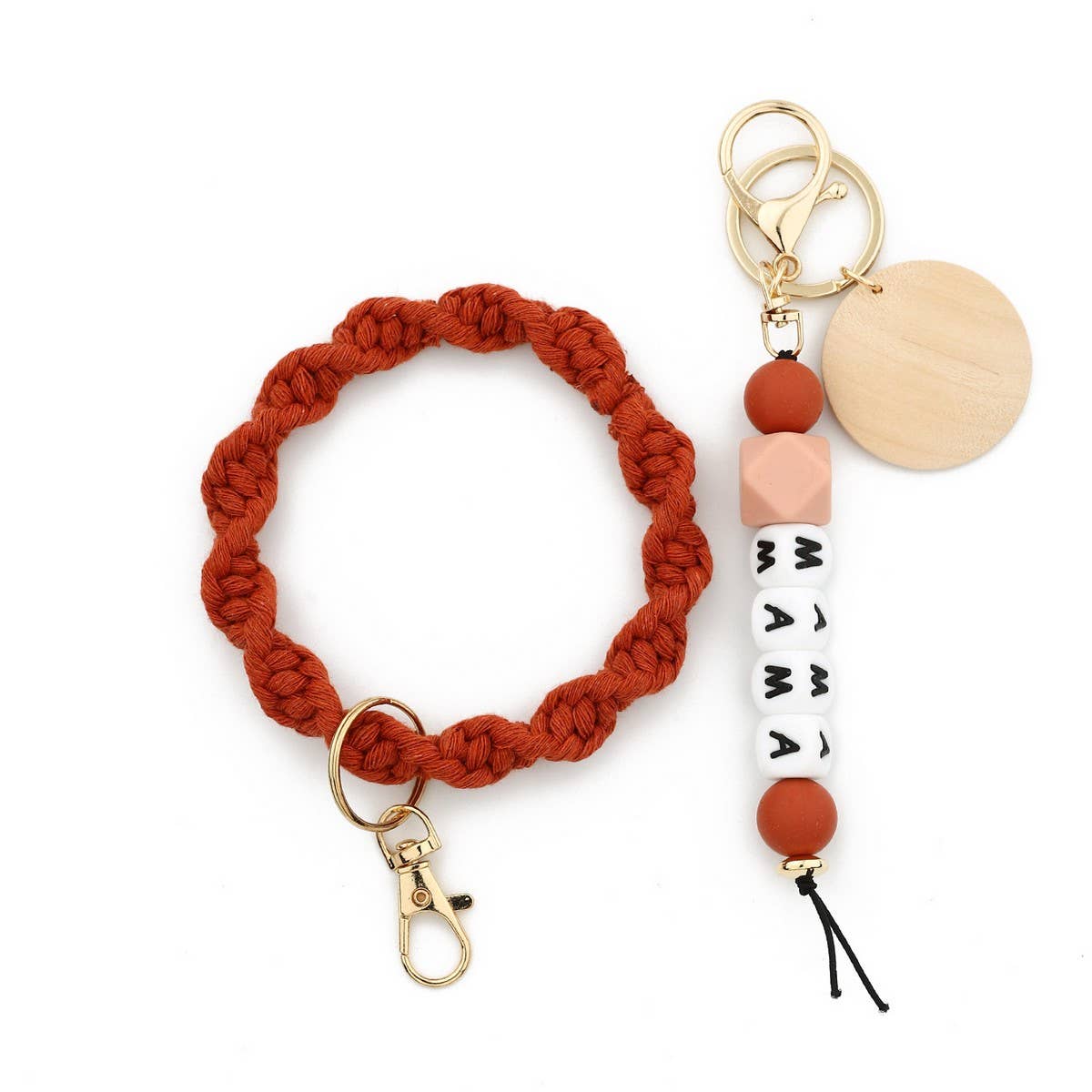 MAMA LETTER BRAIDED SILICONE BEAD KEYCHAIN_CWMM6880