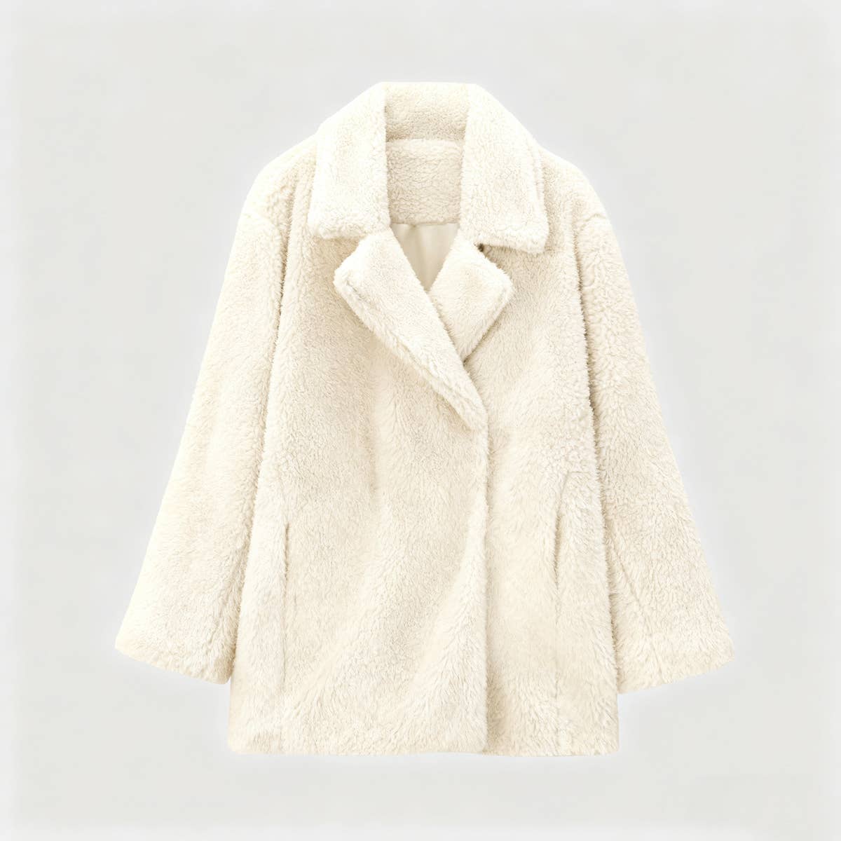 Solid-Color Lapel Woolen Overcoat Coat
