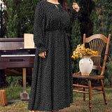 PLUS SIZE POLKA DOT DRESS LOOSE LONG SLEEVE FIT_CWDMD5977