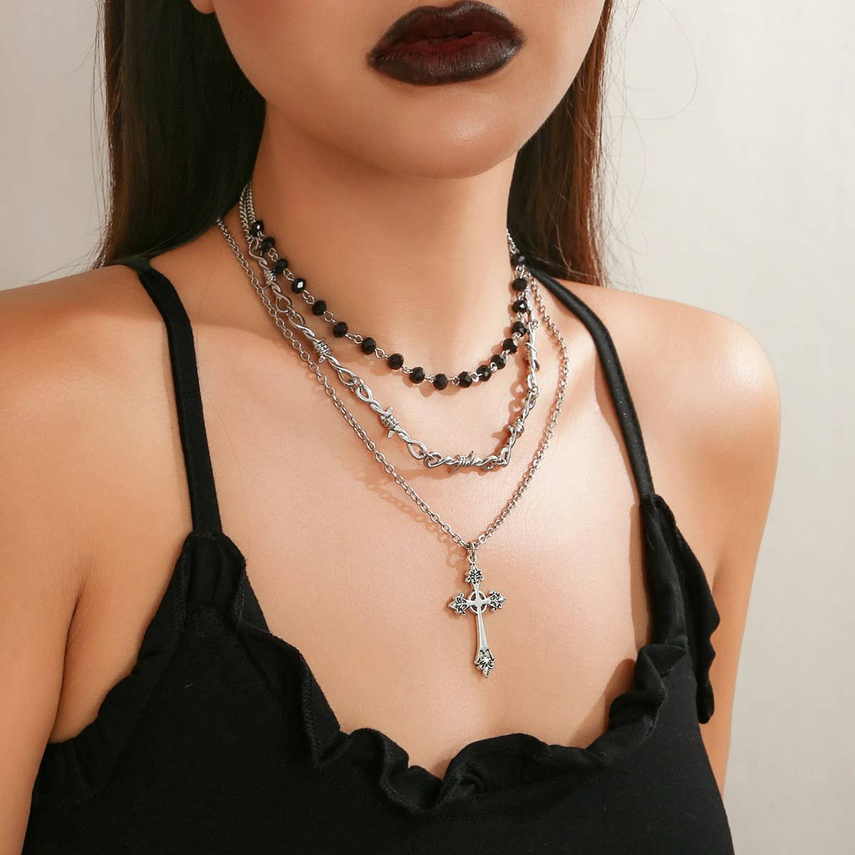 HIP HOP CROSS PENDANT DARK CLAVICLE NECKLACE_CWMM3192