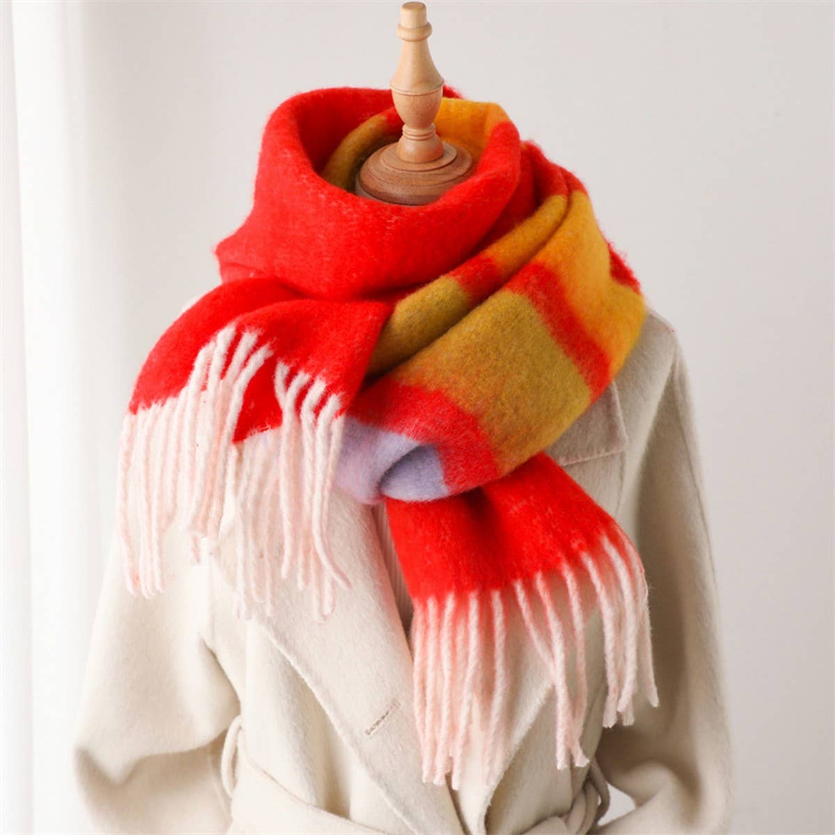 Fuzzy Mohair-Feel Rainbow Fringe Scarf_Cwasc2757