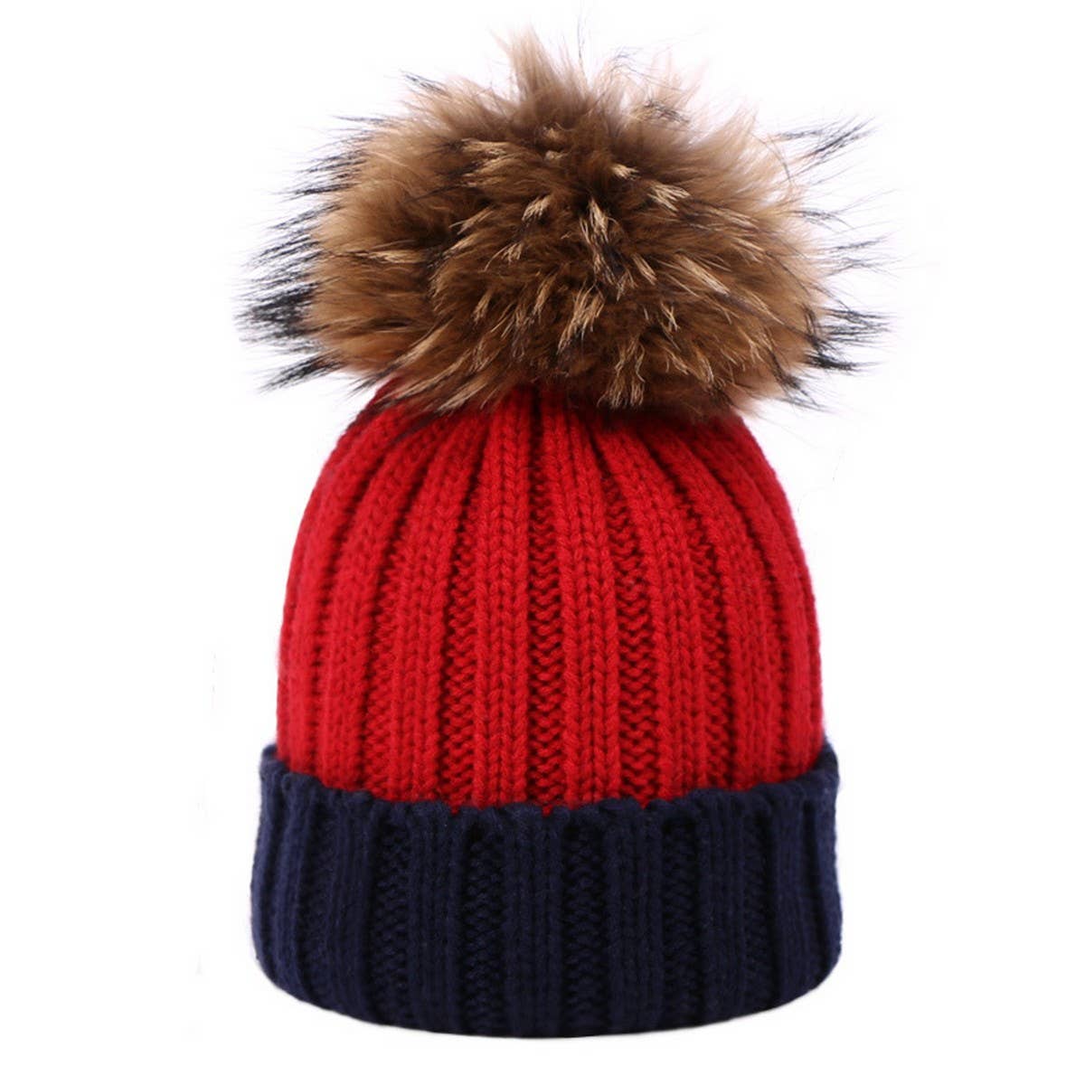 Women¡¯S Knit Two-Tone Pom Beanie Winter Hat_Cwah04990
