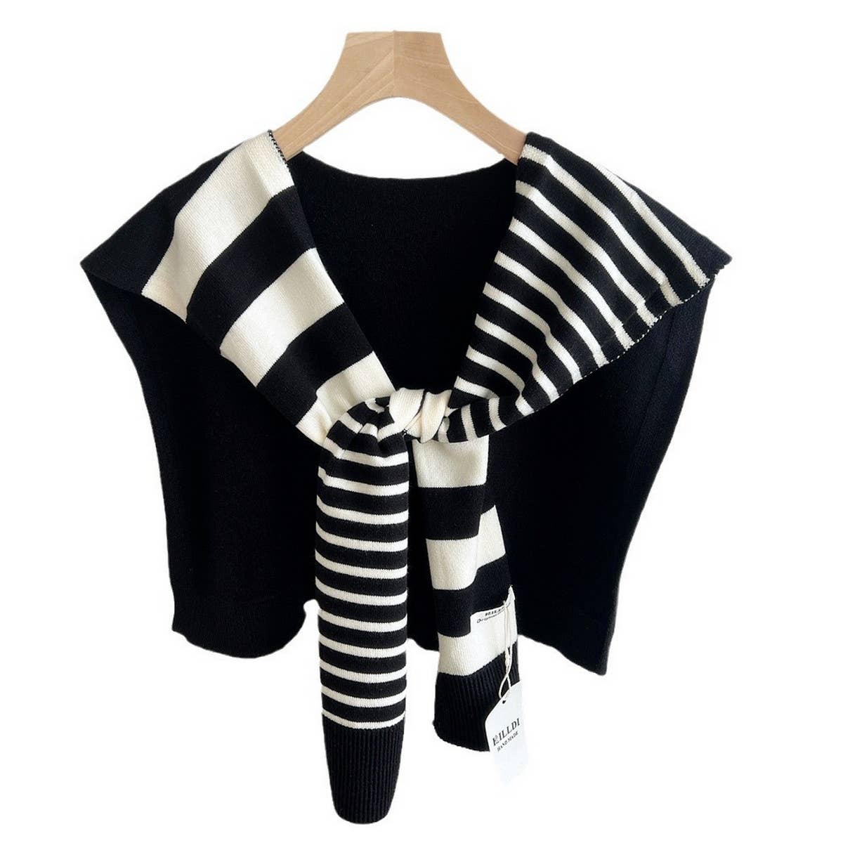 STRIPED KNIT SHAWL NECK SHOULDER WRAP_CWASC0843