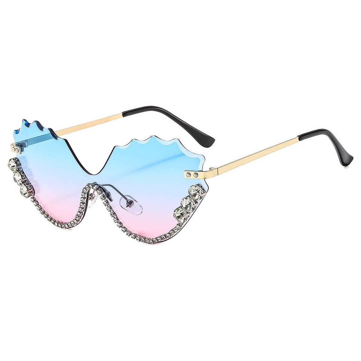HALF FRAME WING CUTOUT RHINESTONE SUNGLASSES_CWASG1191