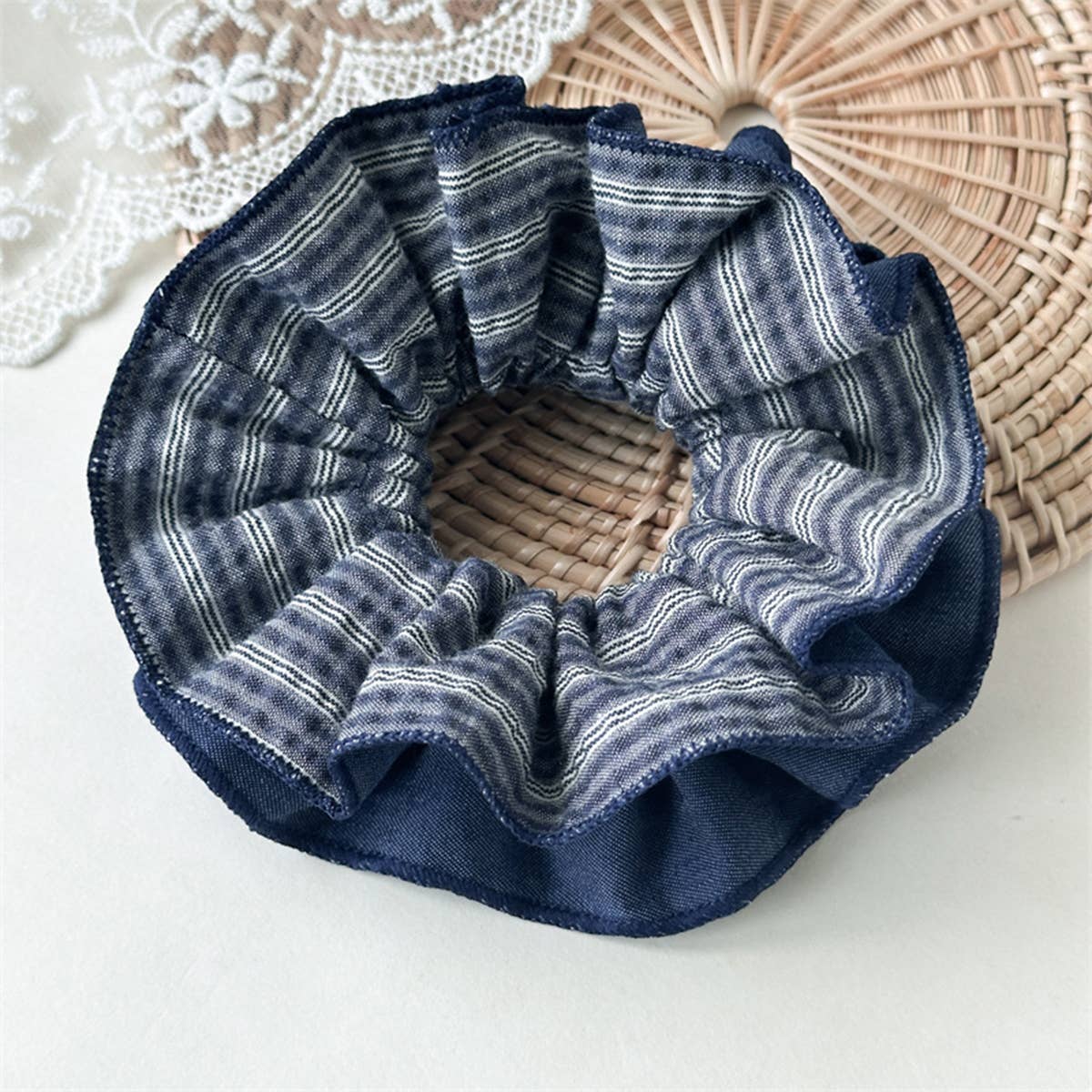 Blue Stripe Denim Scrunchie Retro Style_Cwaha07612