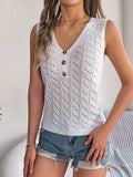 BUTTON-DOWN V-NECK CUTOUT SWEATER_CWTBLSL0277