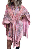 Cwocas0051_Contrast Color Pompom Tassel Knitted Shawl