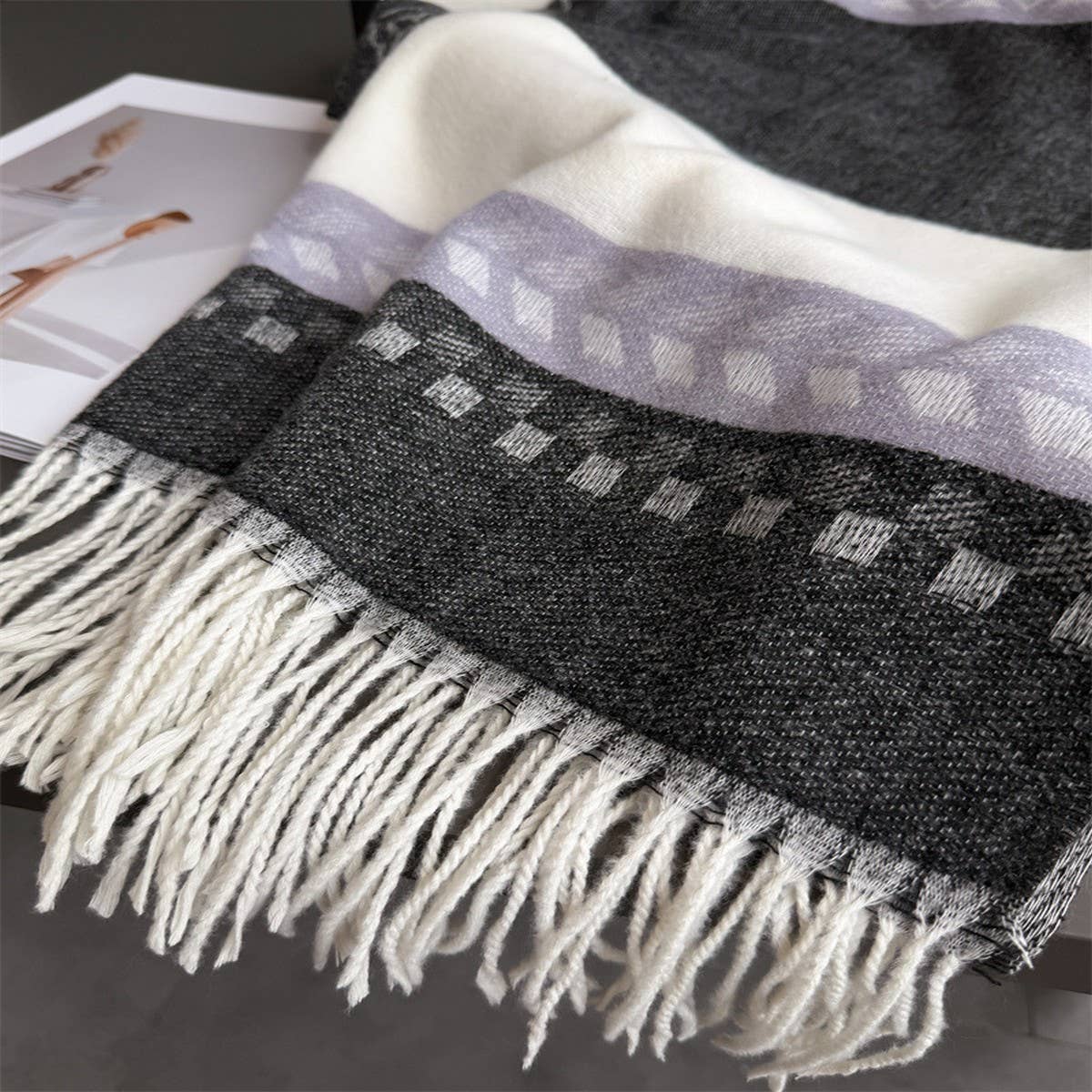 Winter Plaid Colorblock Tassel Scarf Wrap Unisex_Cwasc03273