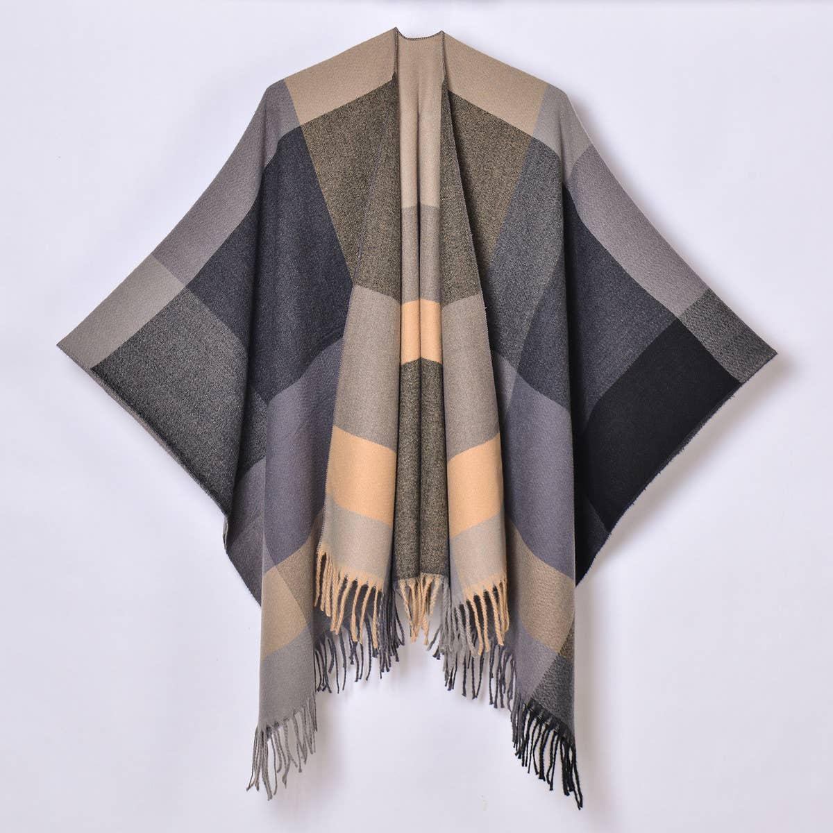 SIMPLE TASSEL MULTI COLOR LARGE PLAID SHAWL_CWASC0942