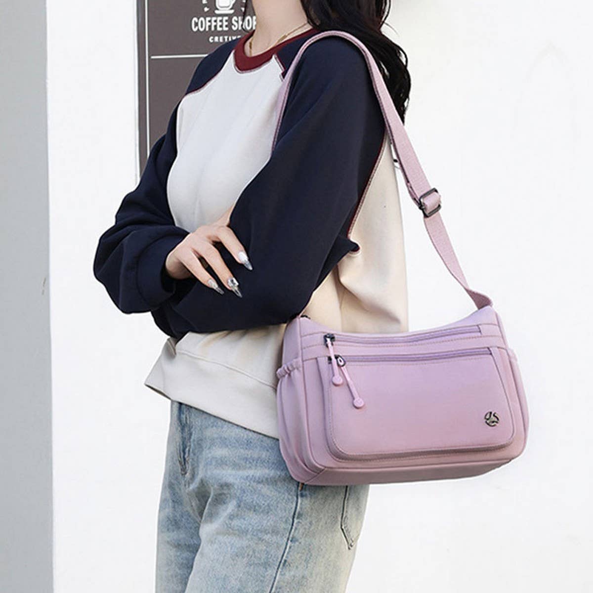 CASUAL SIMPLE MULTI LAYER NYLON SHOULDER BAG_CWASC1779