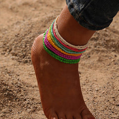 BOHO BEADED ANKLET SET HANDMADE GLASS BEADS_CWMM6360