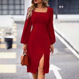 Temperament Square Collar Waist Dress