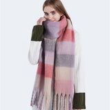 OLORFUL MOHAIR CHECKERED SCARF THICK WRAP_CWASC0167