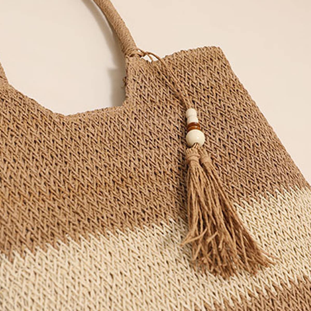 CASUAL WOVEN TWO COLOR BEACH BAG WOVEN BAG_CWAB1861