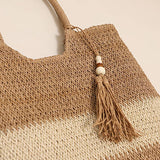 CASUAL WOVEN TWO COLOR BEACH BAG WOVEN BAG_CWAB1861