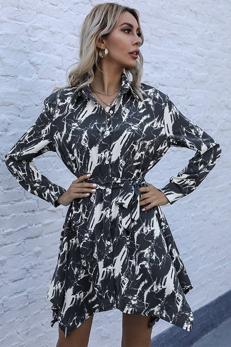 Tie Dyed Printed Long Sleeved Dress_Cwdsd2274