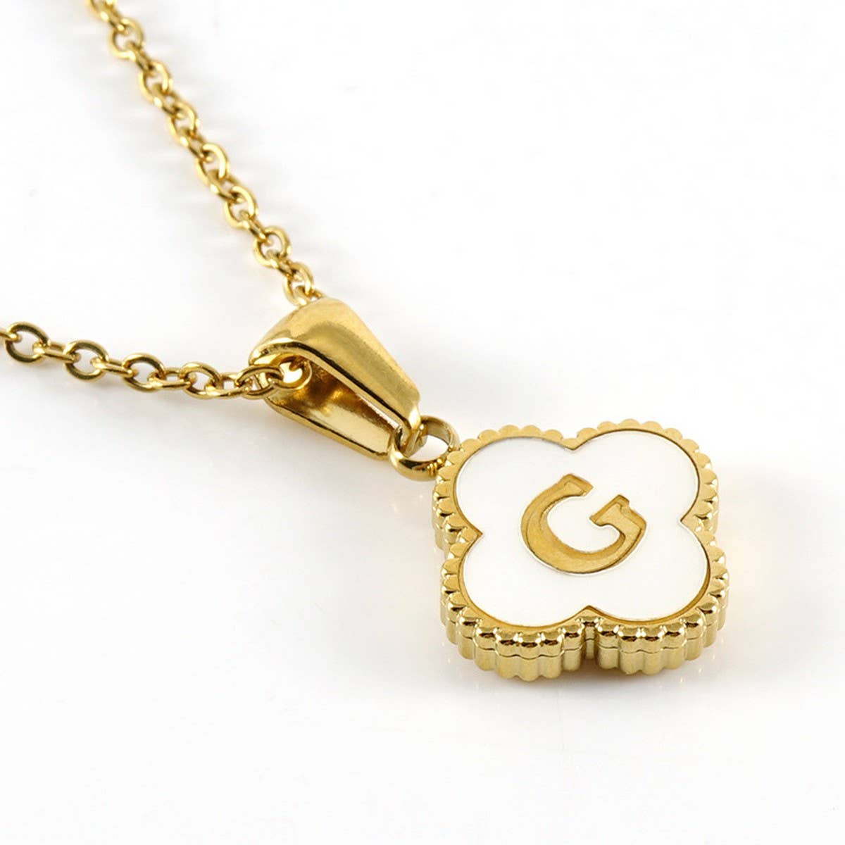 Cwaje1944_Simple Four Leaf Clover Letter Necklace