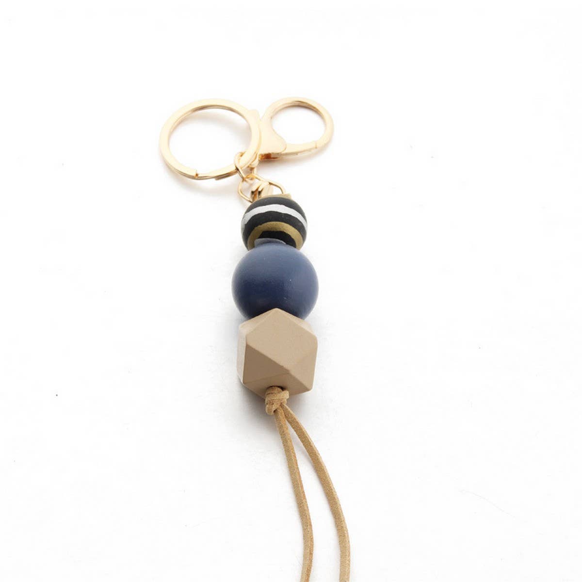 LEOPARD WOOD BEAD KEYCHAIN WITH MINI TASSEL_CWMM7022