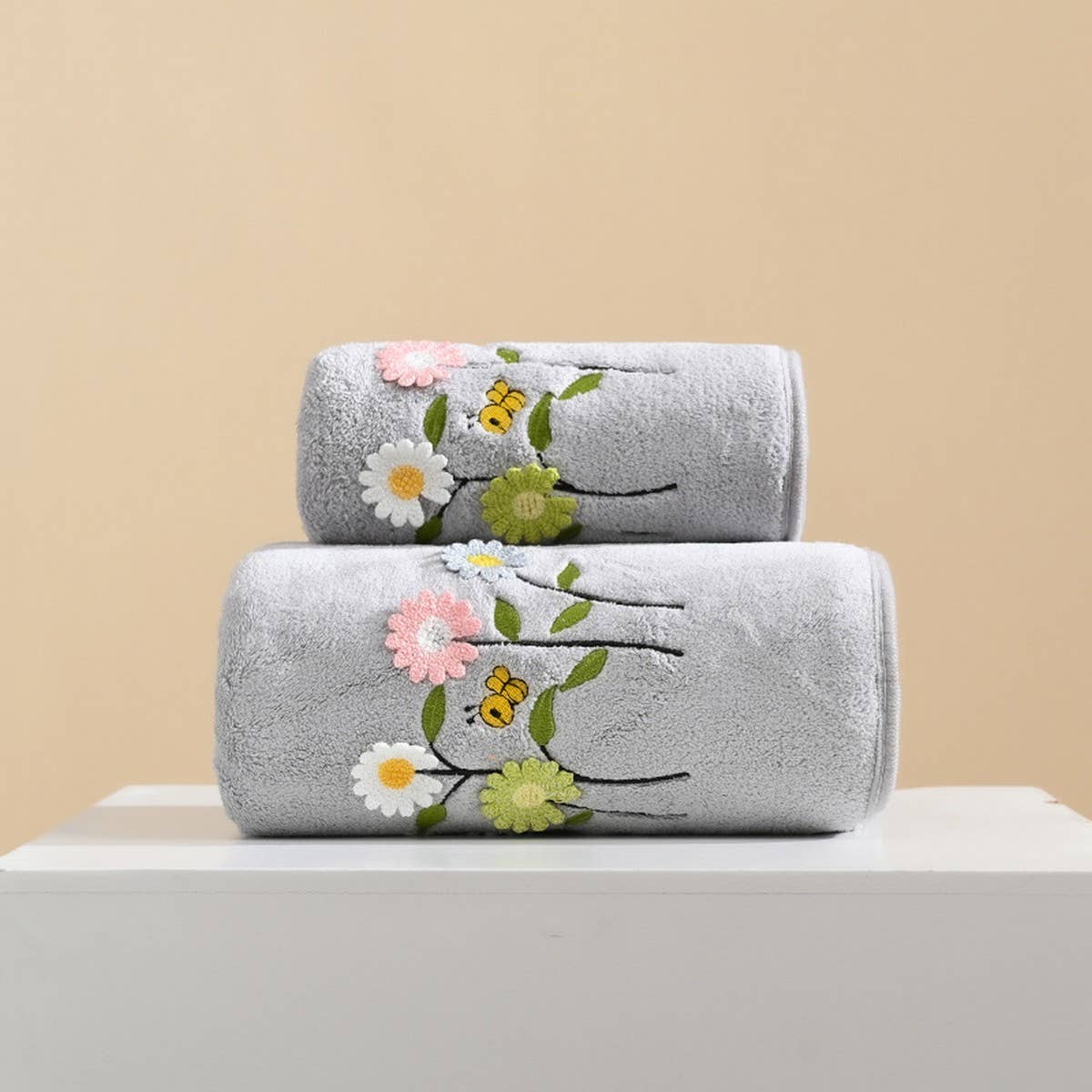 CORAL FLEECE FLOWER SQUARE TOWEL BATH TOWEL SET_CWMM2327