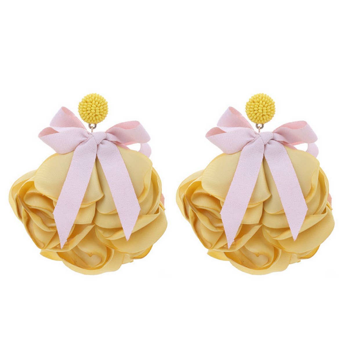 LONG STATEMENT FABRIC BOW FLOWER EARRINGS_CWMM6163