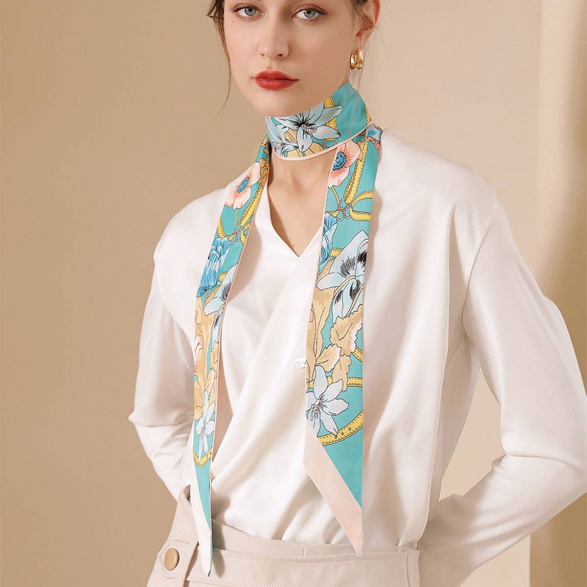 FLORAL TWILLY SCARF FOR HAIR BAG SATIN SILK_CWASC0241