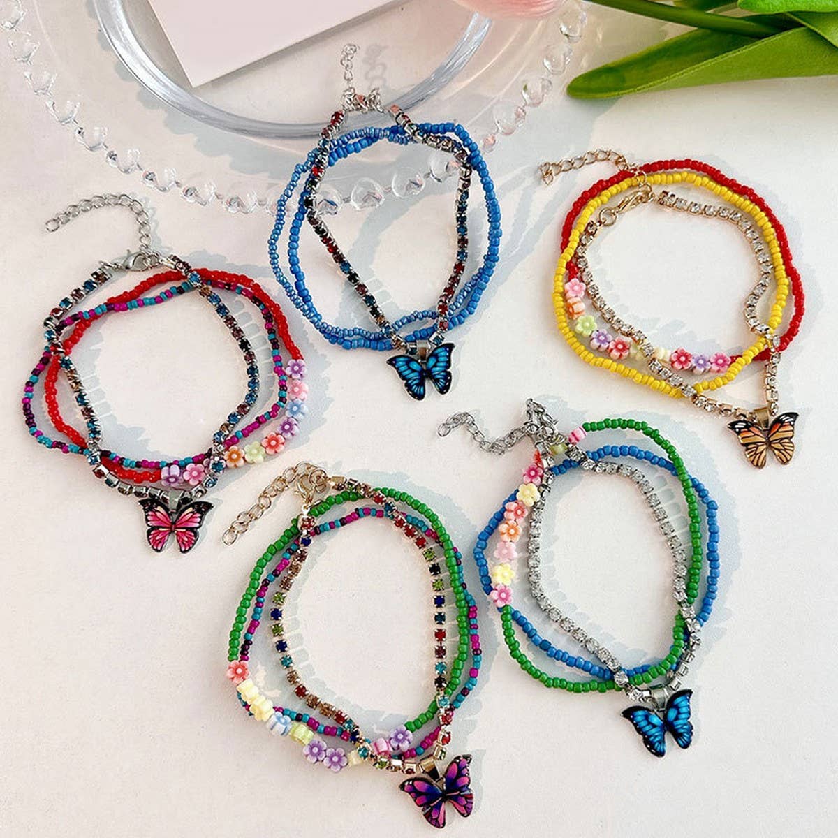 BOHO BUTTERFLY FLOWER ANKLET SET HANDMADE_CWMM6358