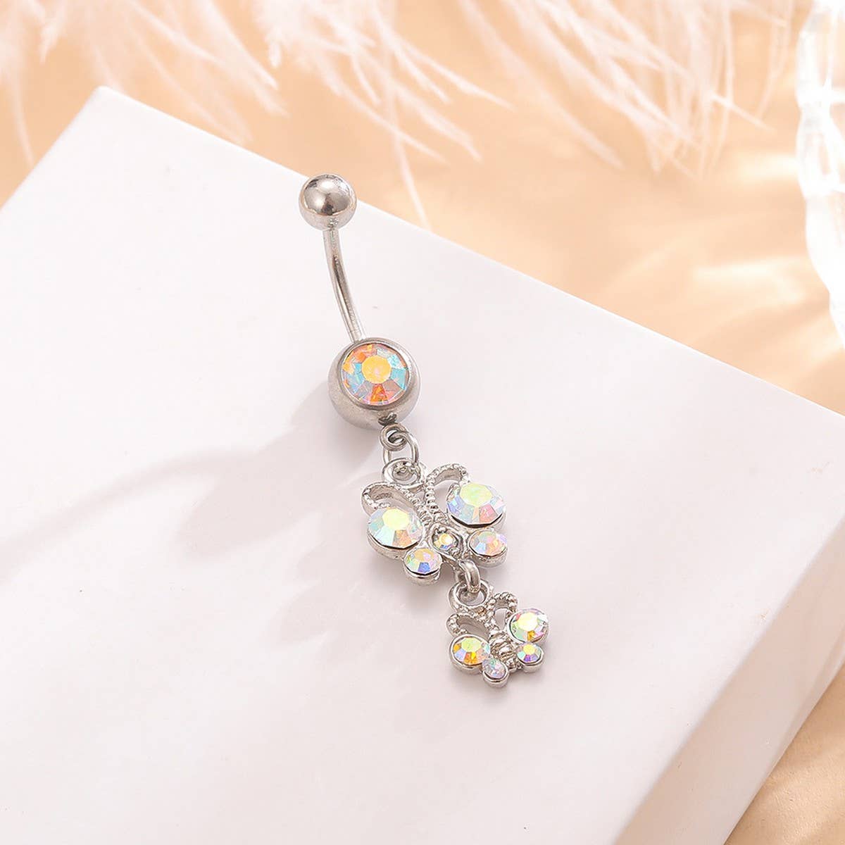 FASHION AB CZ BUTTERFLY BELLY RING STAINLESS STEEL_CWMM9325