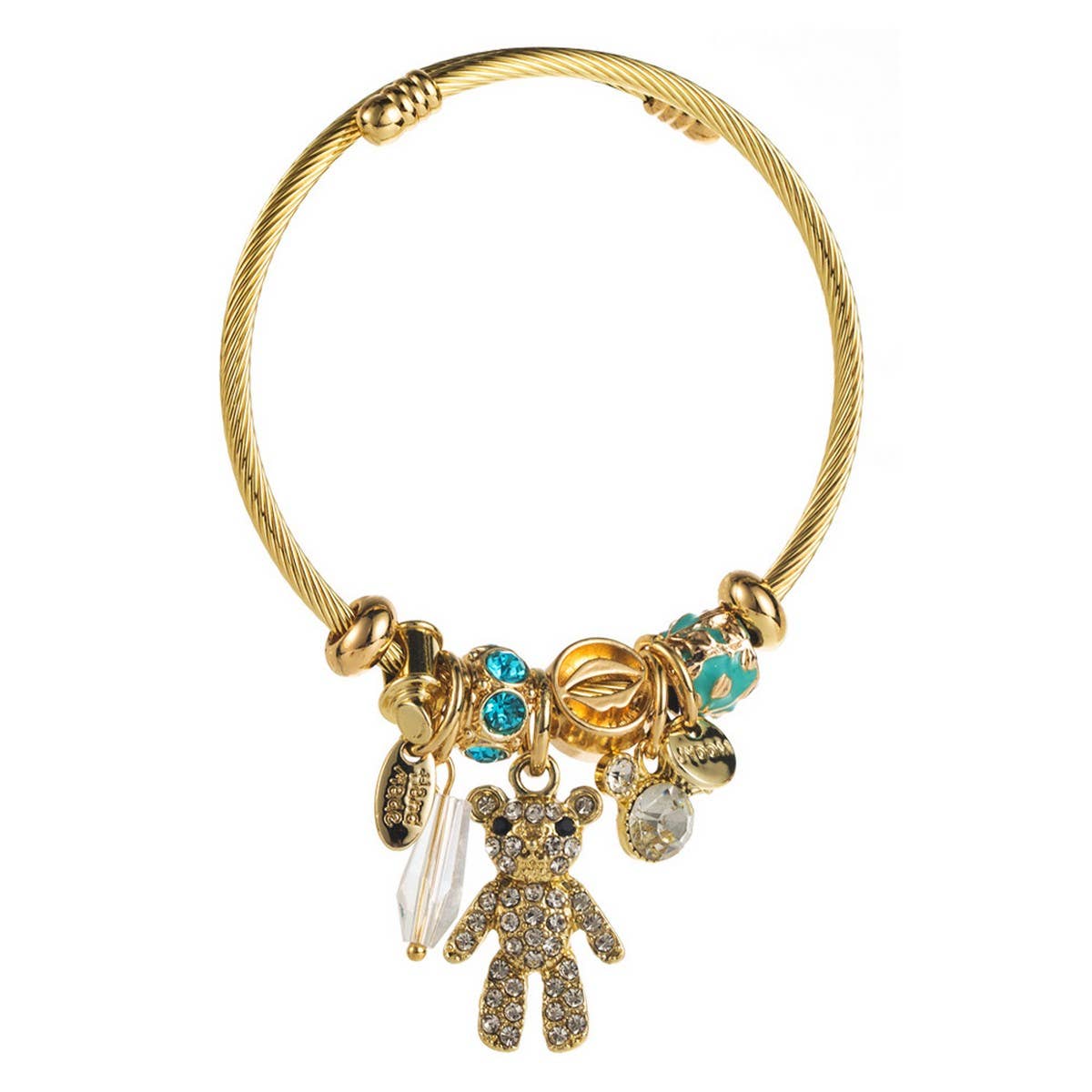 Trendy Gold Open Bear Letter Steel Bracelet_Cwmm8566