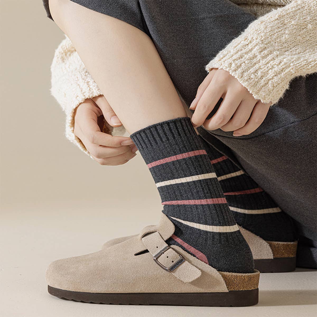 Double Knit Cotton Slouchy Crew Socks_Cwms03330