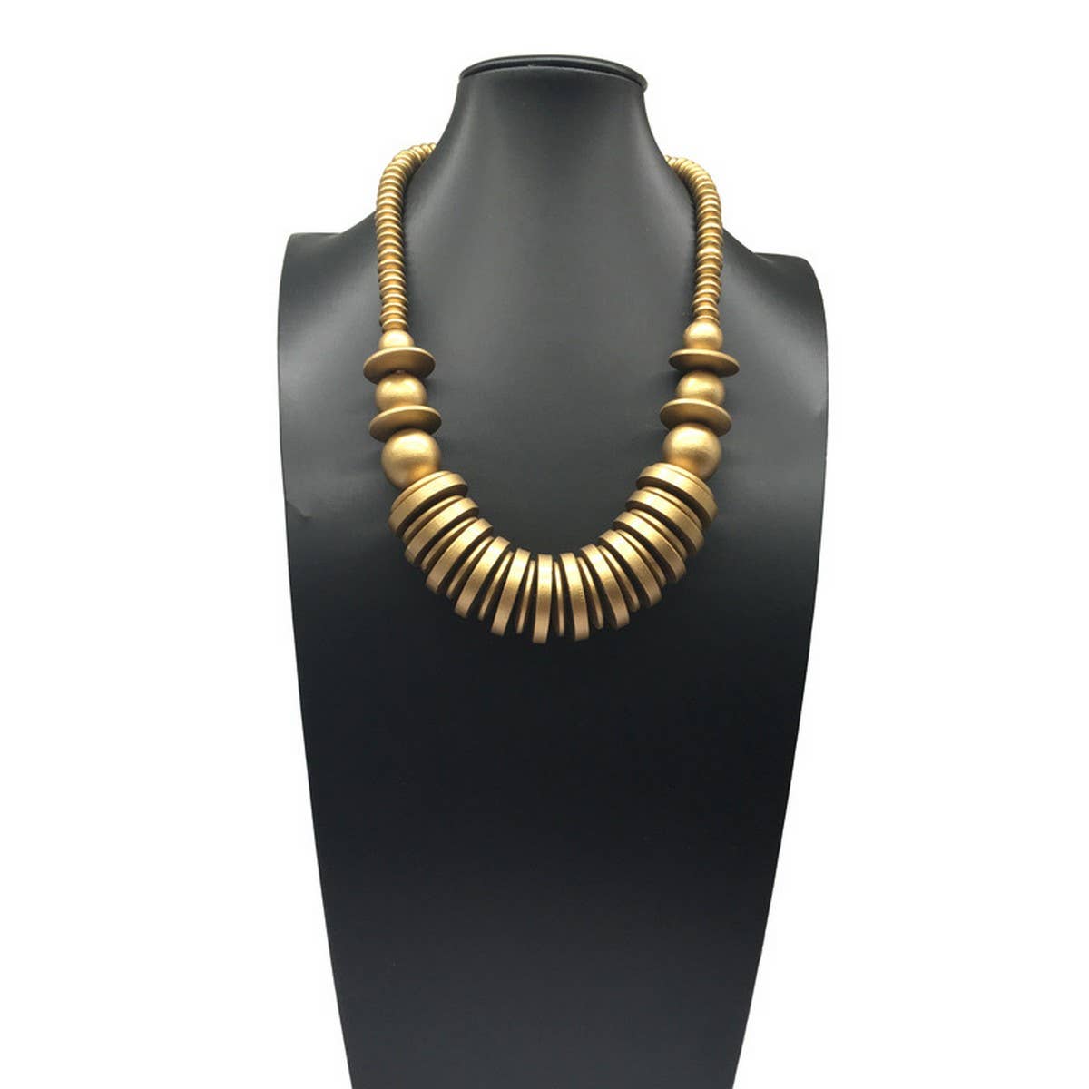 Vintage Single Layer Wooden Bead Necklace_Cwmm4734