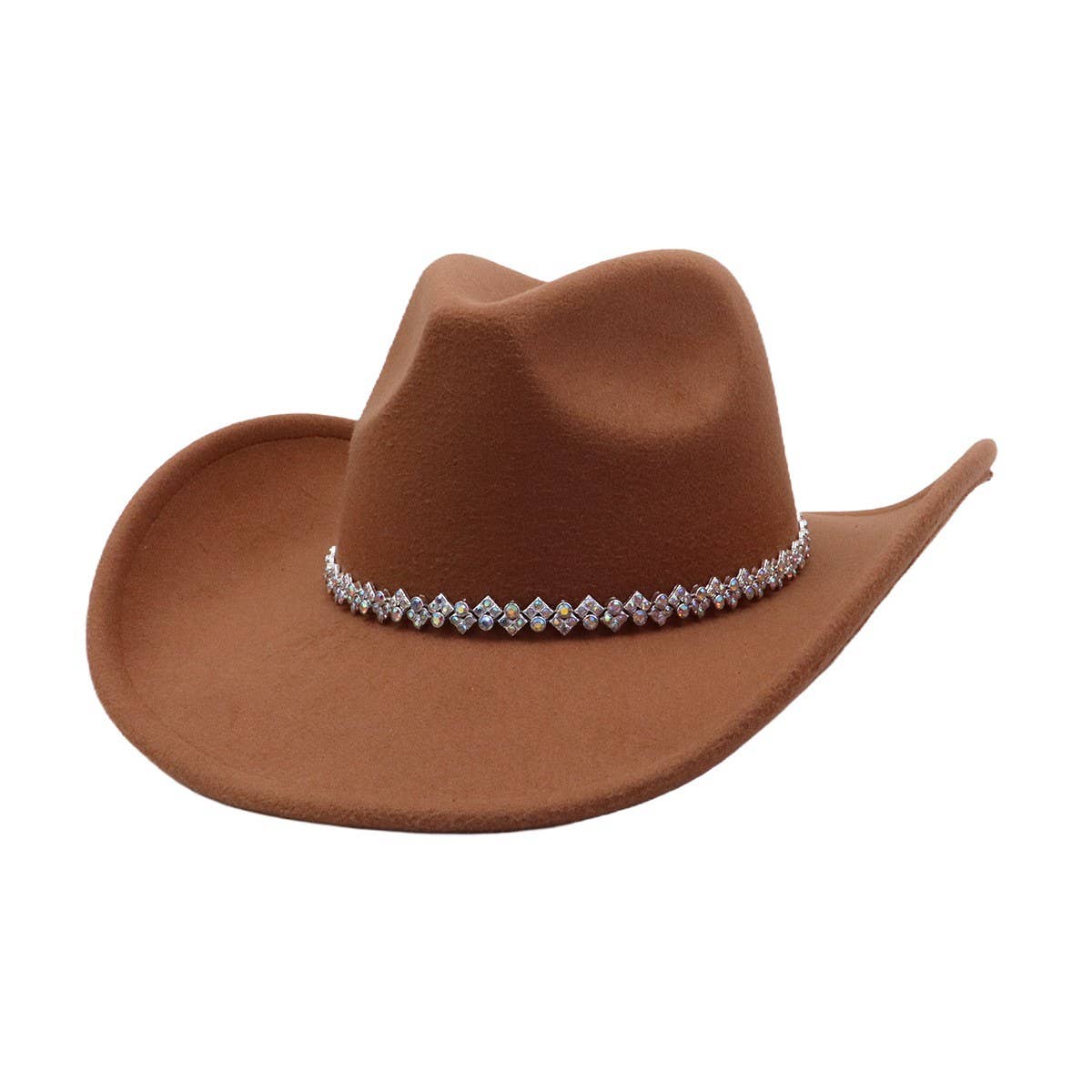 BROWN WESTERN FELT COWBOY HAT WITH SPARKLE BAND_CWAH04440