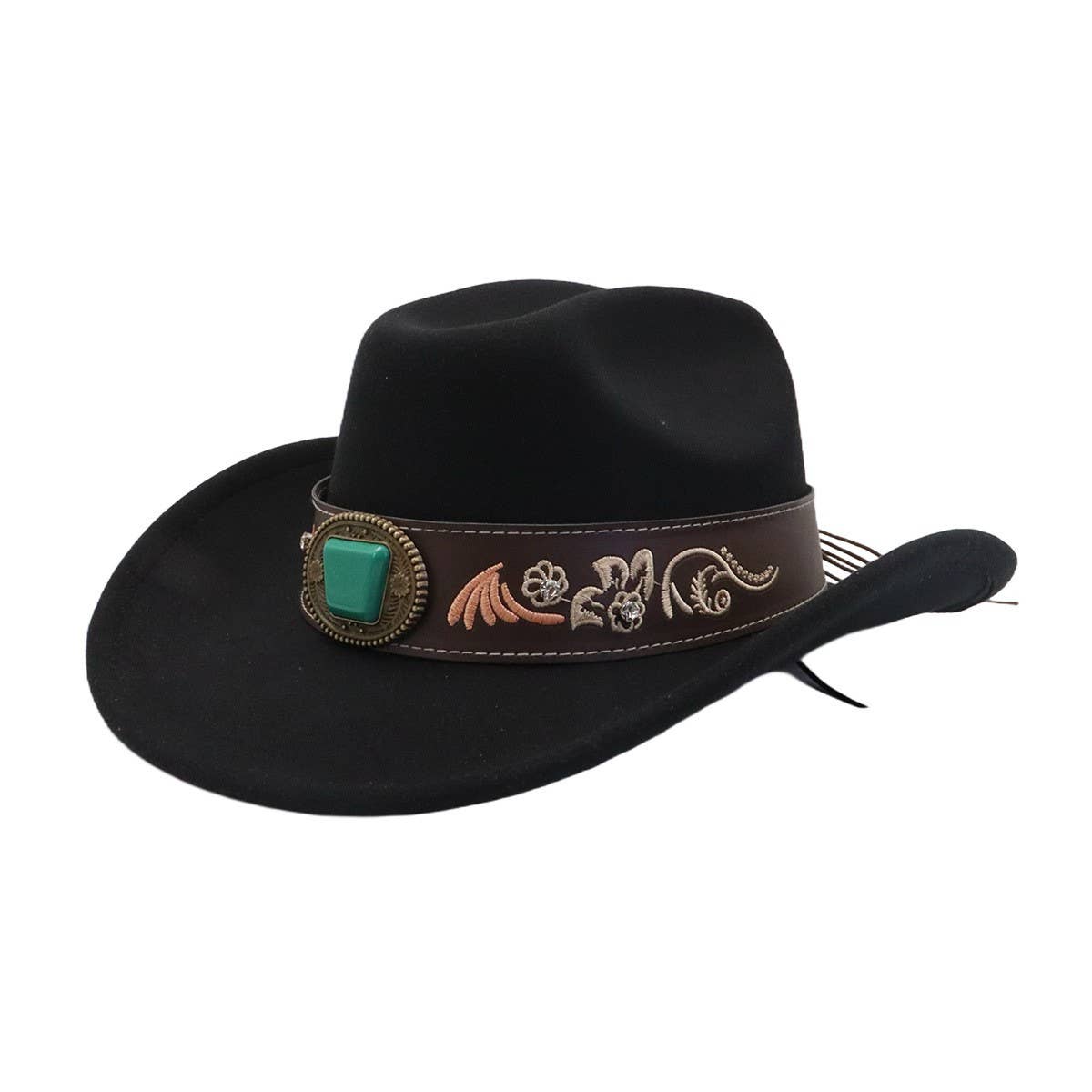 Western Ethnic Wool Felt Fedora Cowboy Hat_Cwah04487