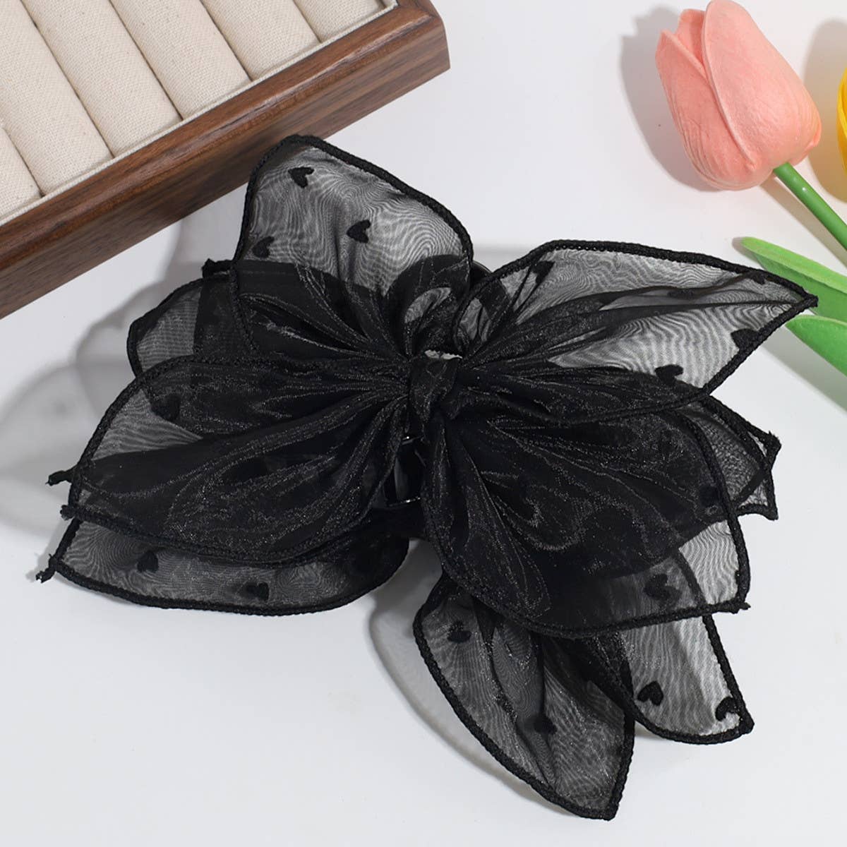 ELEGANT ARTISTIC FLOWER LOVE MESH BOW HAIRPIN_CWAHA2239