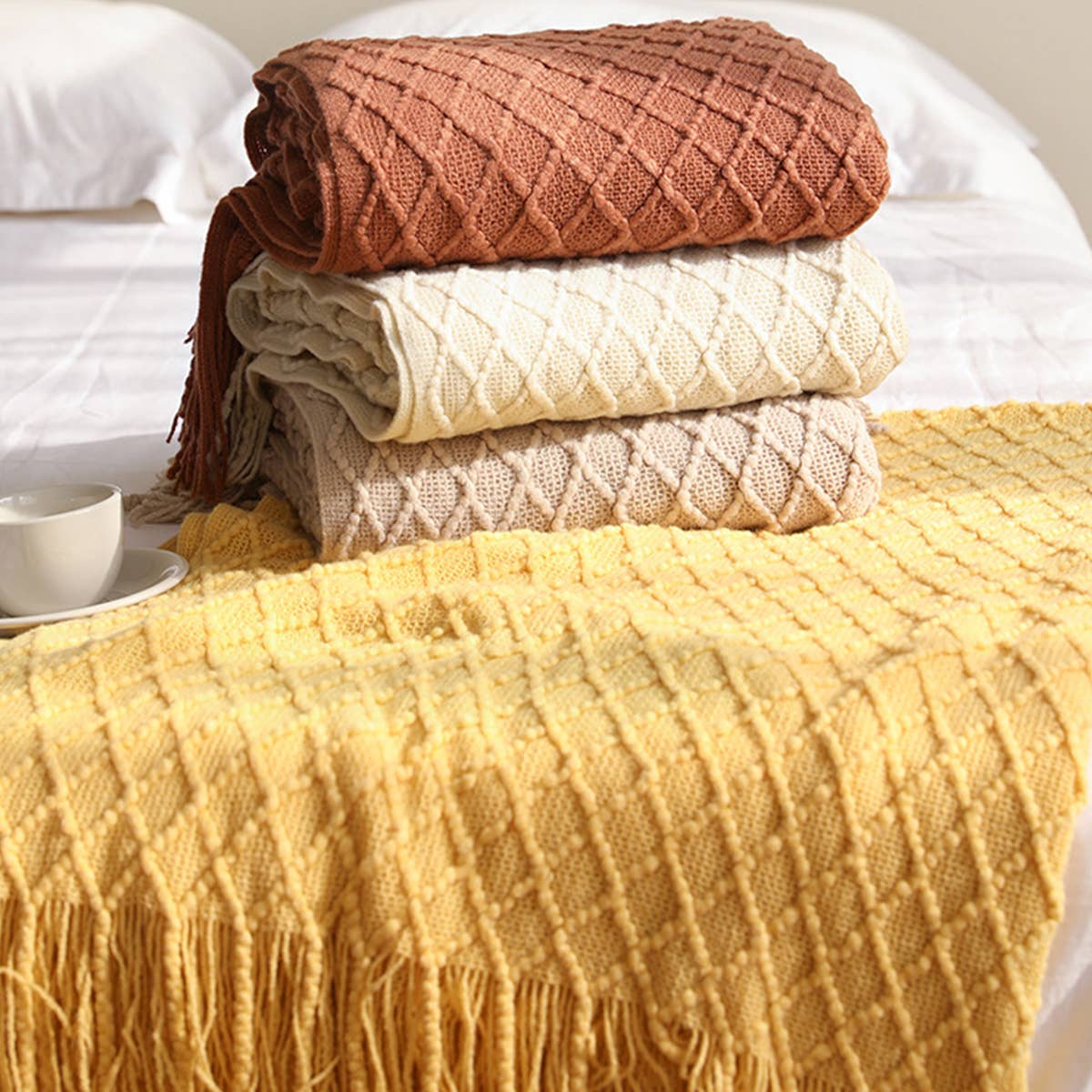 KNITTED SOLID COLOR SOFA BLANKET SHAWL BLANKET_CWMM0188