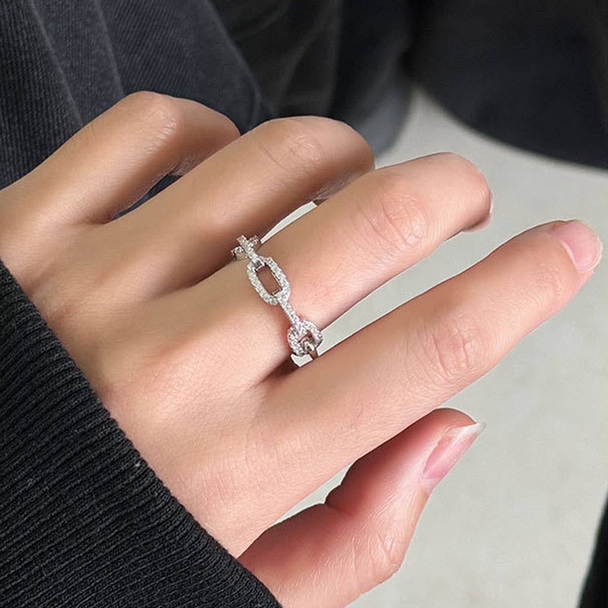 Zircon Inlaid Fashionable Temperament Open Ring_Cwaje2829