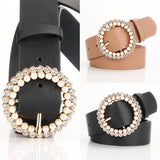 CLASSIC VINTAGE ROUND RHINESTONE PEARL BUCKLE BELT_CWABE0400