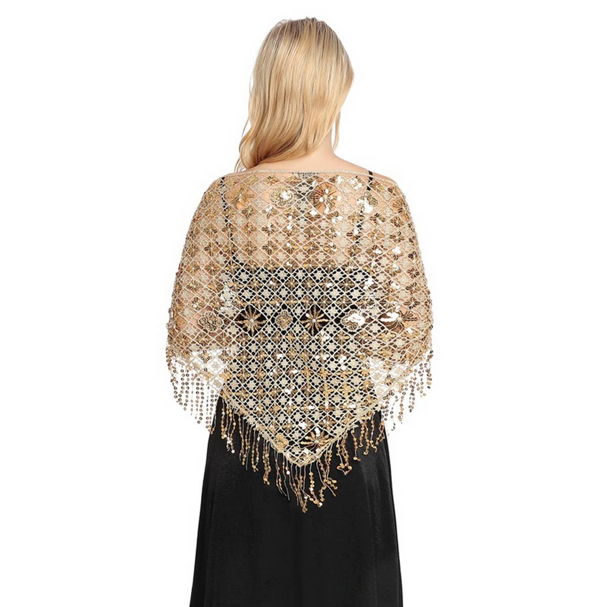 SEQUIN FRINGE TRIANGLE SHAWL BRIDAL PARTY WRAP_CWASC1085