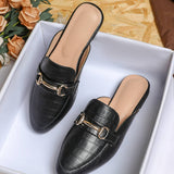 Women Large Size Crocodile Leather Flat Mules