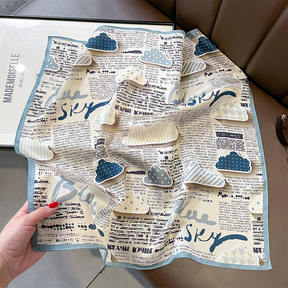 Silk Cloud Print Square Scarf Breathable Light