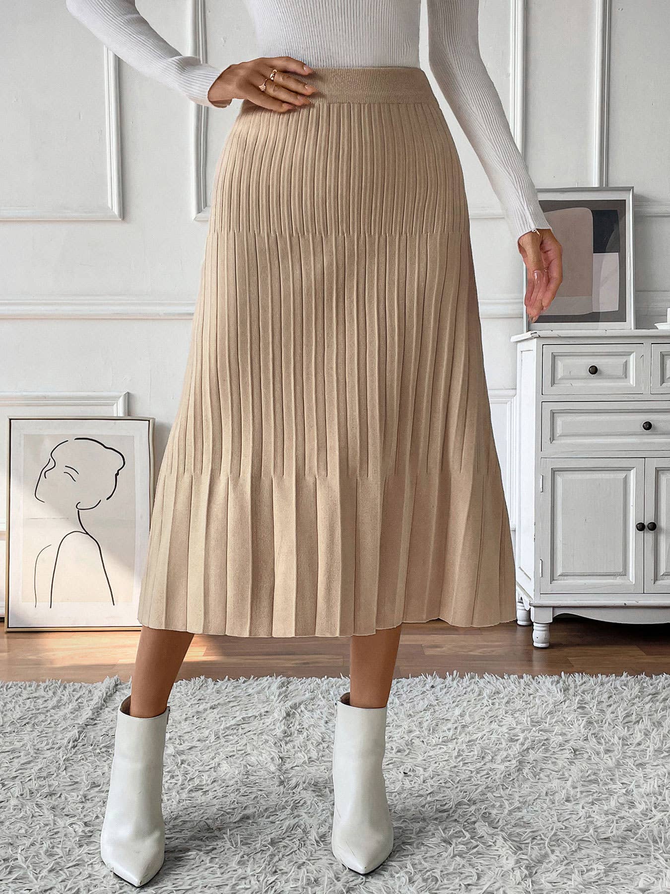Temperament Commuting Solid Color Pleated Skirt
