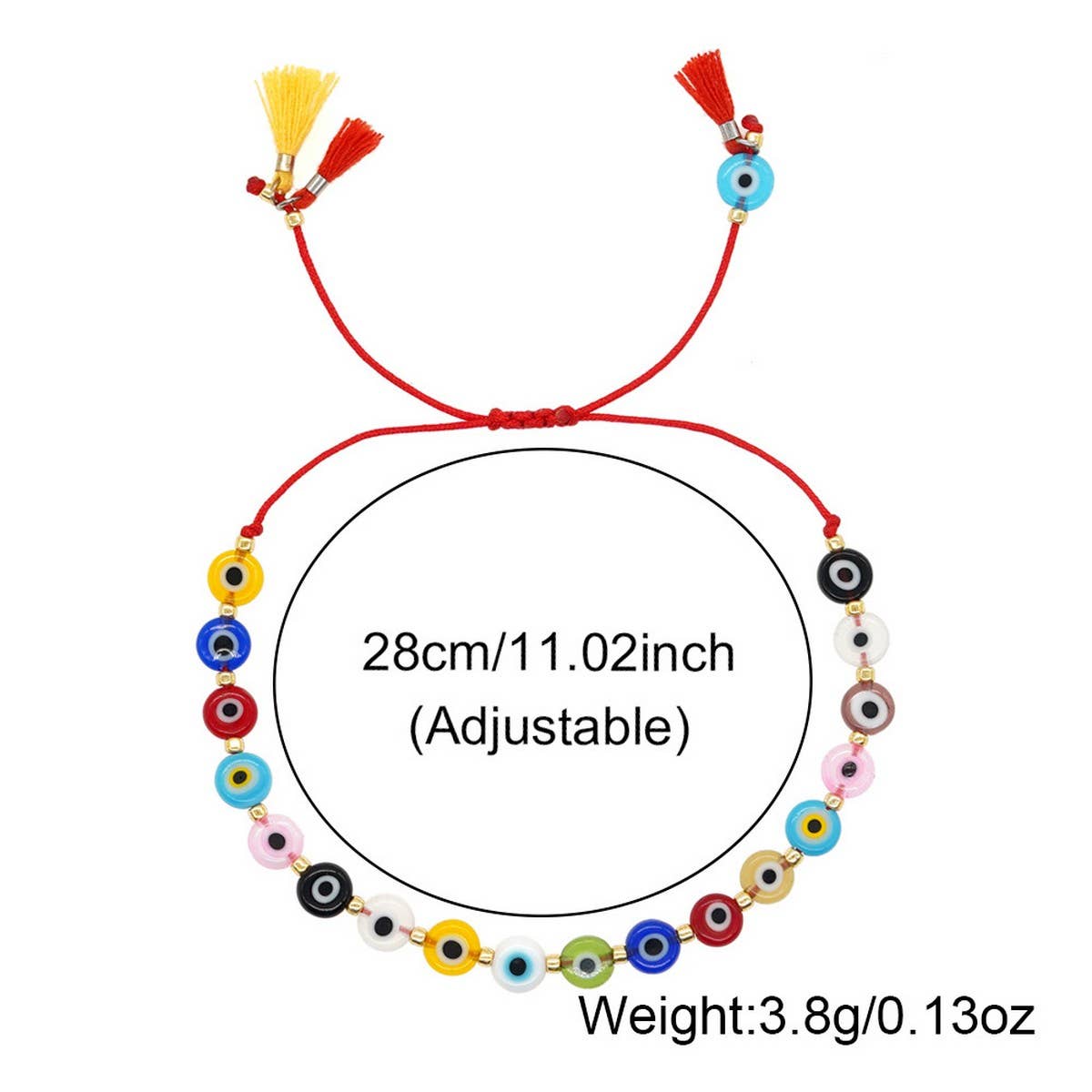MIXED COLOR GLASS DISC EYE SMALL TASSEL BRACELET_CWMM3855