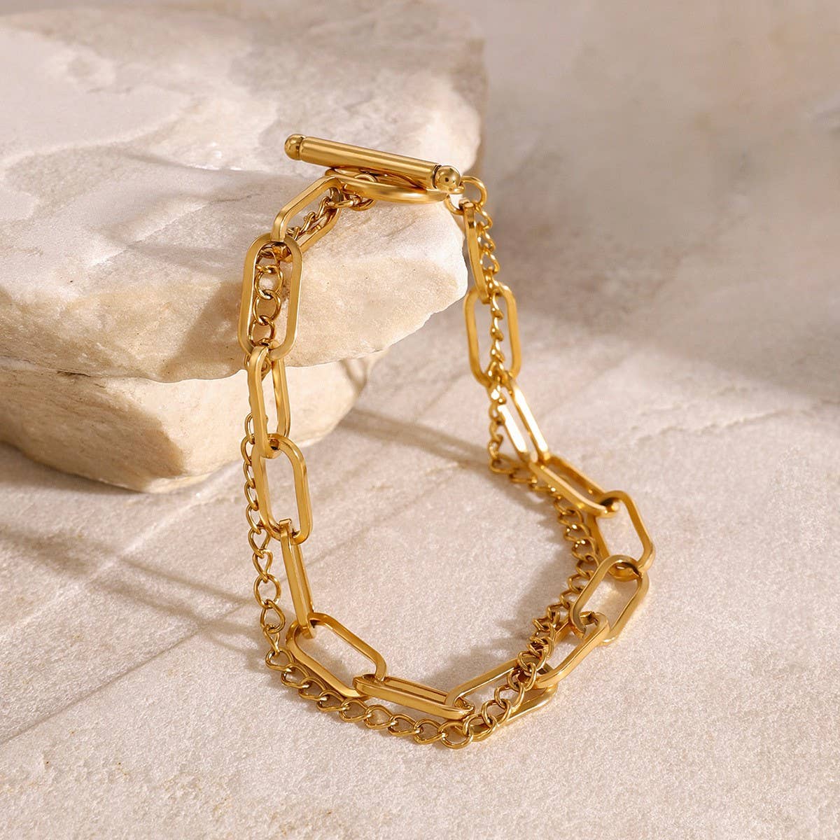 MINIMALIST 18K GOLD DOUBLE LAYER CHAIN BRACELET_CWAJE4899