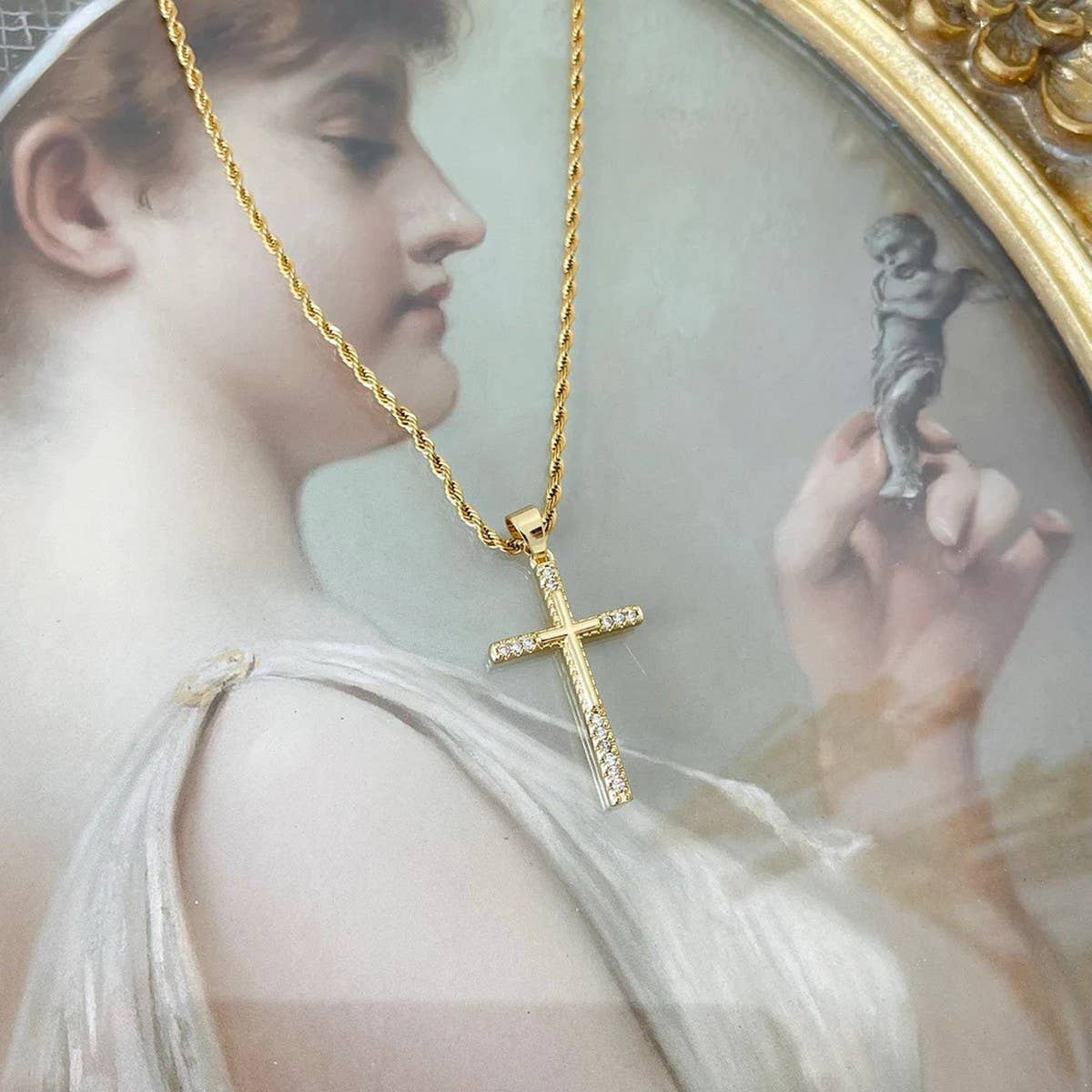 NEW CREATIVE MINIMALIST CROSS ROSE NECKLACE_CWMM3891