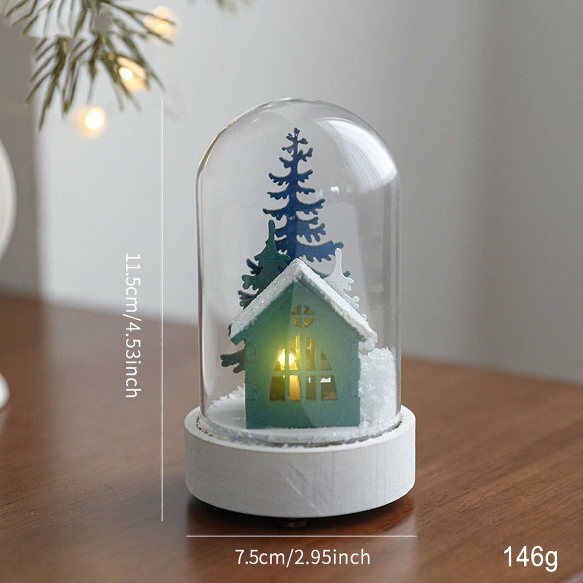 Wood Glass Xmas Night Light Santa Reindeer Scene_Cwmm9691